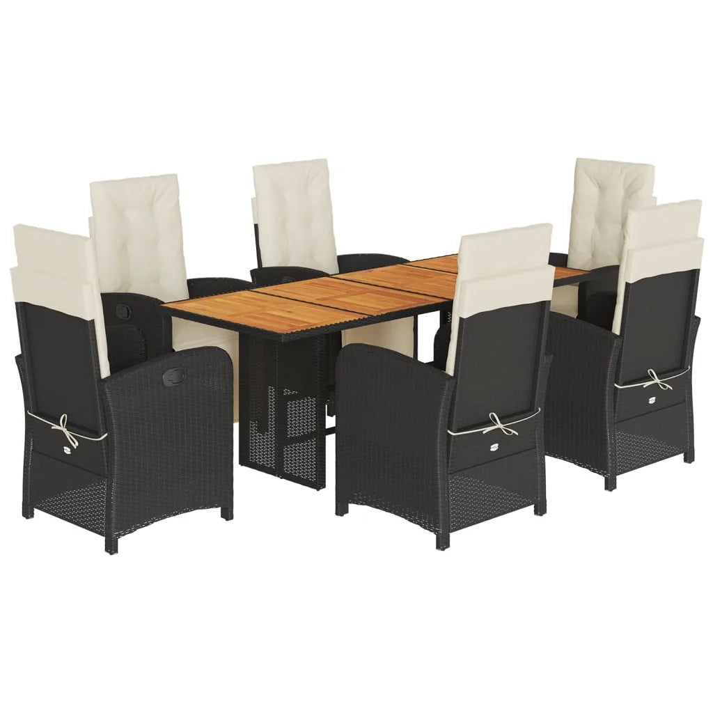 Set da Pranzo da Giardino 7 pz Nero con Cuscini in Polyrattan 3212502
