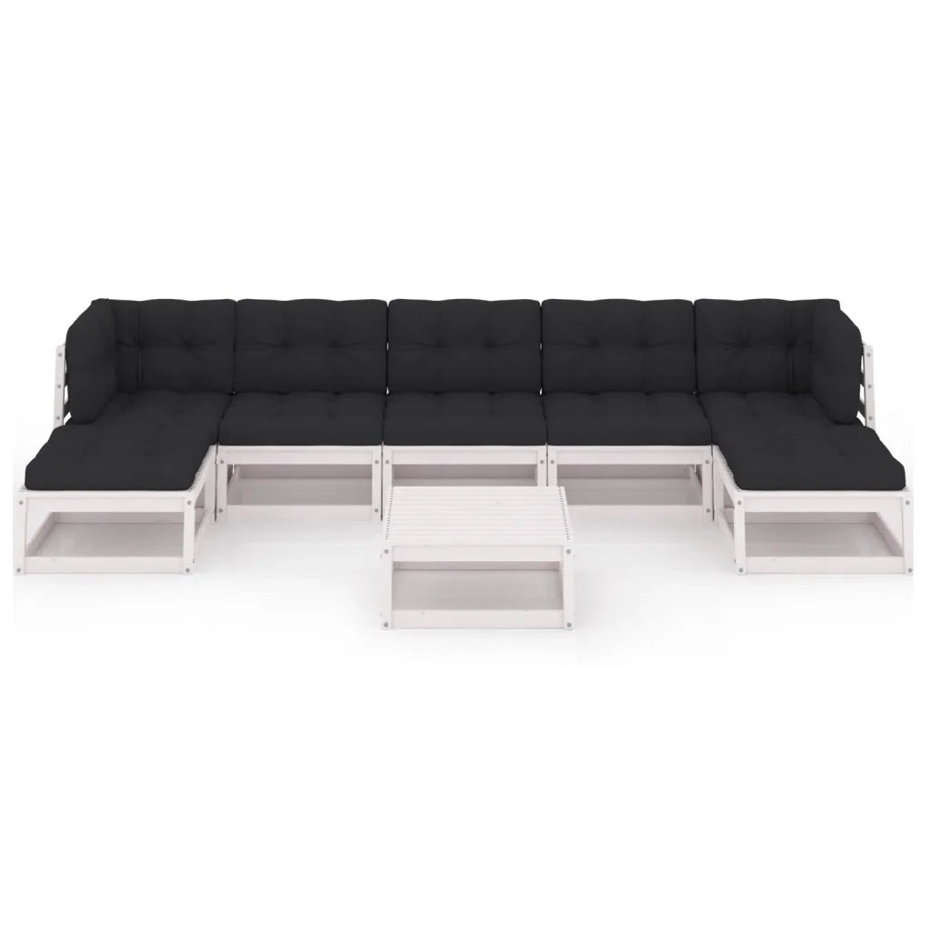 Set Salotto Giardino 8pz con Cuscini Bianco Legno Massello Pino 3077130