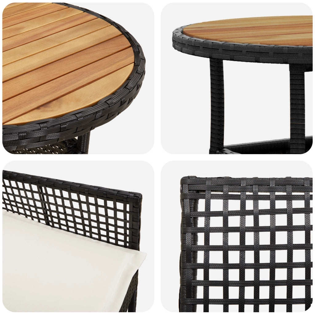 Set da Pranzo da Giardino 3 Pezzi Nero Polyrattan