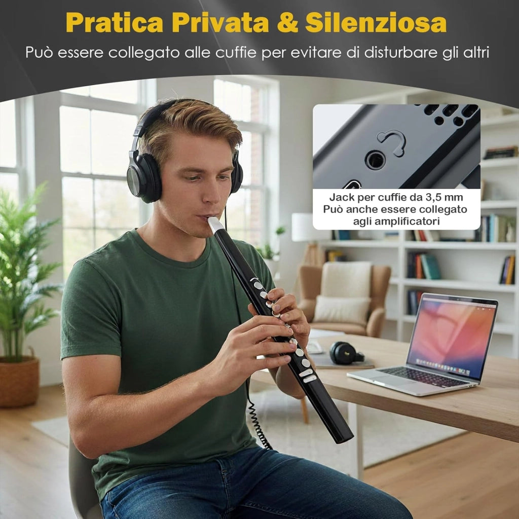 Strumento a Fiato, Strumento Musicale Digitale, Connettività MIDI Bluetooth USB, con 13 Toni, 2 Digitazioni e 3 Sensibilità, Sassofono Elettronico per Principianti, Bambini e Adulti