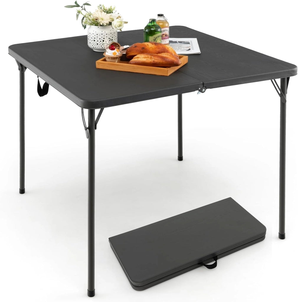 Tavolo Pieghevole da Campeggio, Tavolino Picnic Portatile e Salvaspazio con Cinghie per il Trasporto, in HDPE con e Acciaio, per Barbecue, Giardino, Esterno, Carico di 100 kg (Grigio)