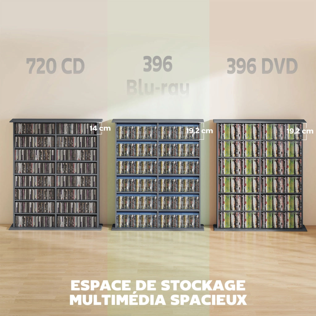 Cassettiera per CD e DVD con 16 cassetti e 12 ripiani regolabili ¨C zephmum ¨C grigio