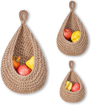 Set di Cestini da Frutta da Appendere - 3 Pezzi di Cestini a Mano Fatti con Corda di Cotone per Decorazione di Cucina Bohemien