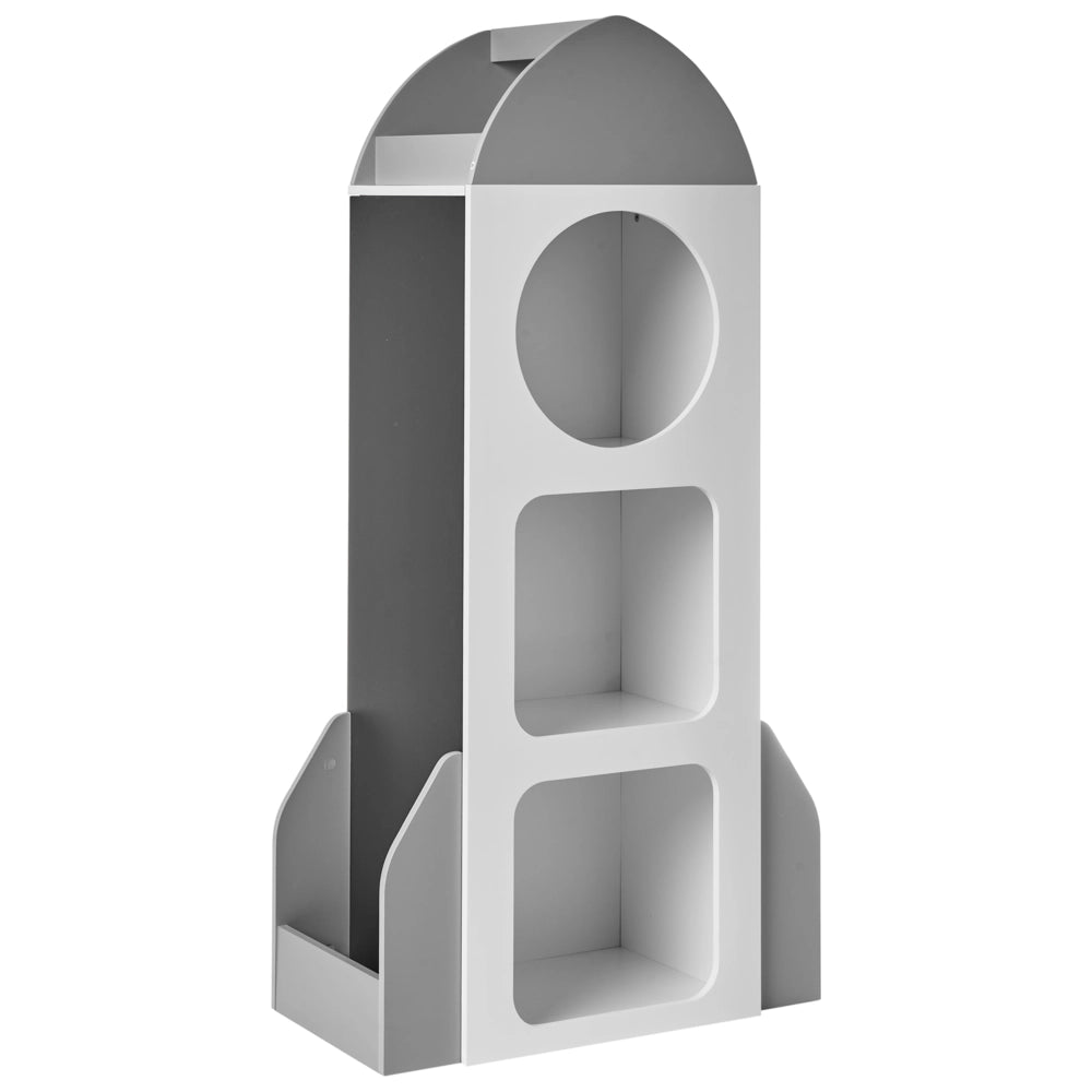 Libreria per bambini in MDF bianco a 3 ripiani per cameretta con lavagna, forma di astronave, stile scandinavo