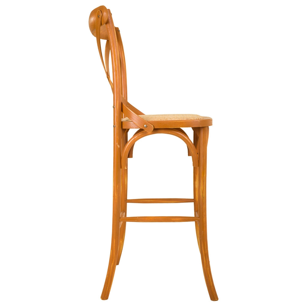 Sgabello in legno e seduta in rattan marrone 45x53x75/116h