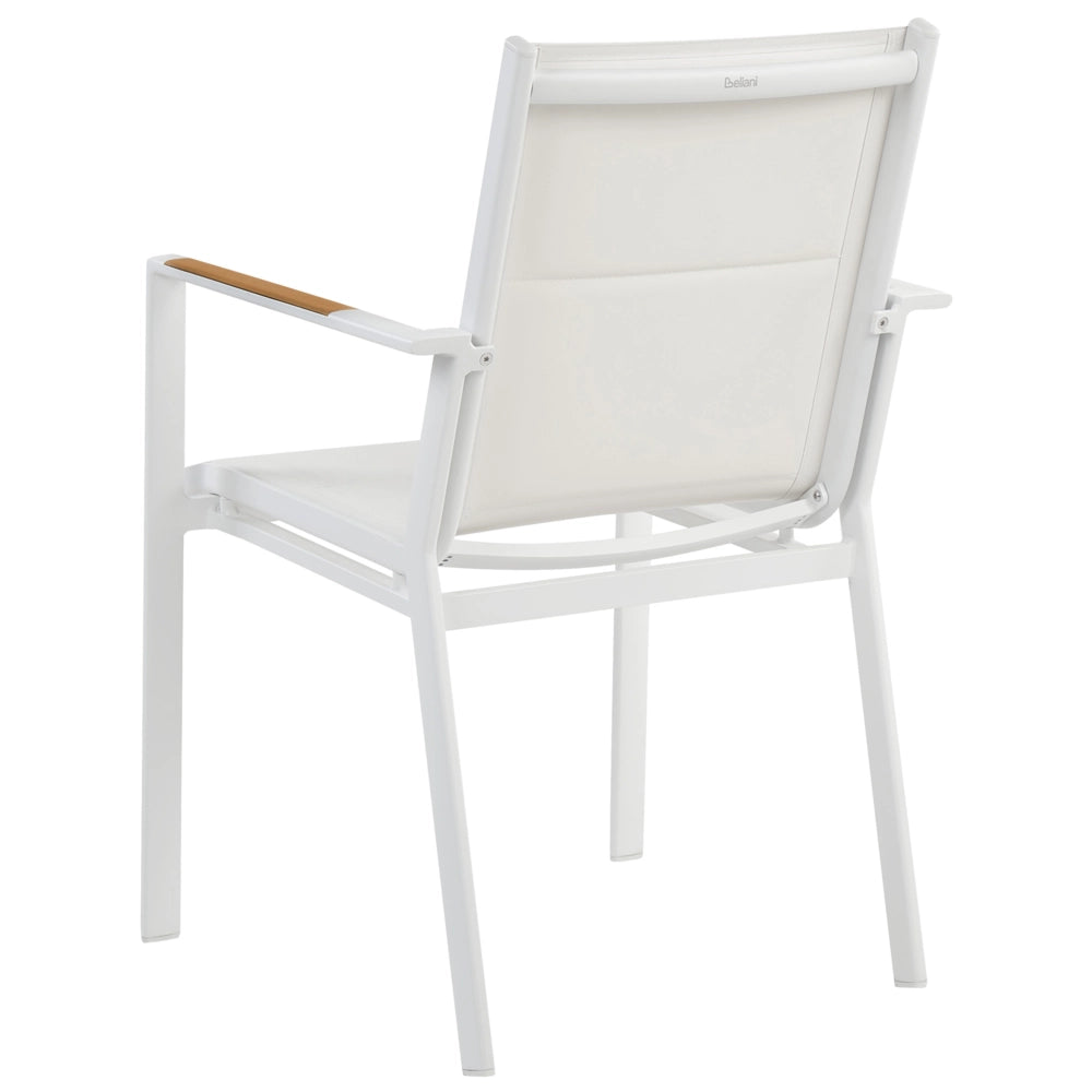 Set da pranzo 4 posti composto da tavolo in alluminio con piano in vetro ceramico grigio e sedie con cuscini bianchi giardino terrazzo elegante