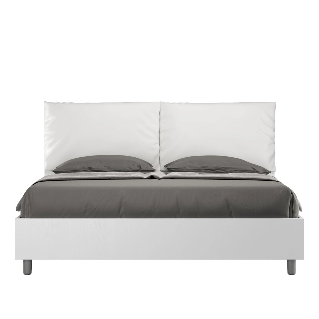 Letto Matrimoniale 160x200 cm Senza Rete Struttura Bianco Frassico con Cuscini in Similpelle Egos Antea Bianco
