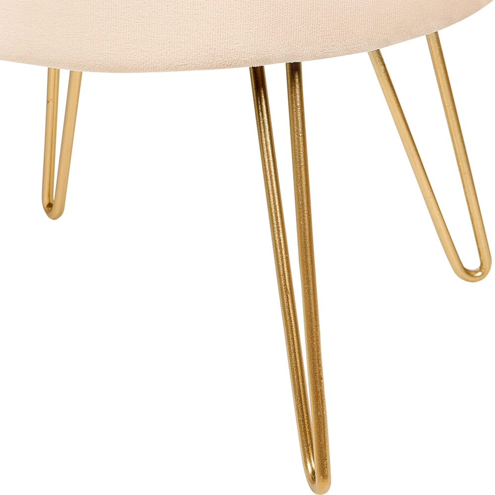 Pouf in velluto beige e gambe in metallo dorato stile glamour moderno accessori