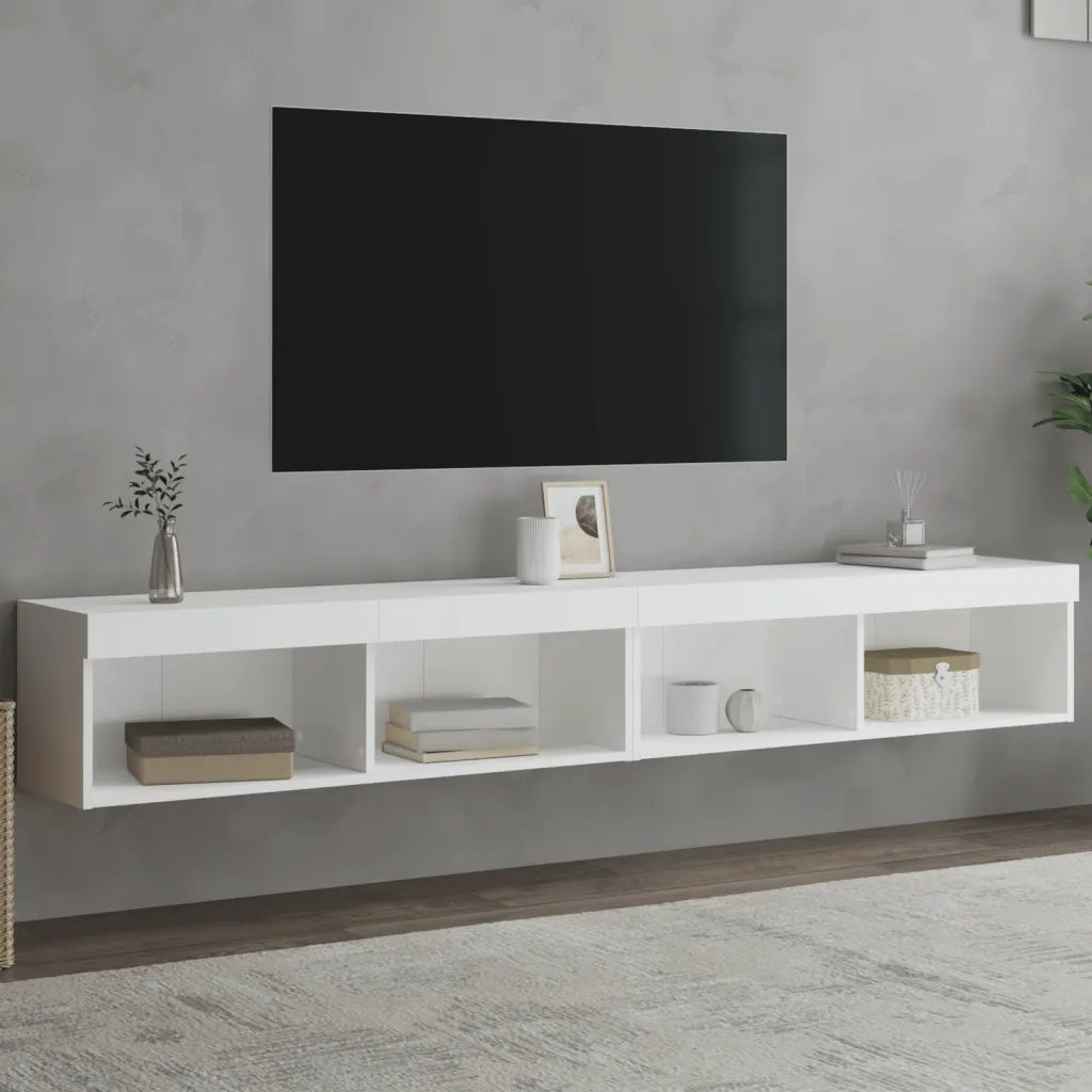 Mobili Porta TV con Luci LED 2 pz-Set di 2 Credenza per TV Bianchi 100x30x30 cm