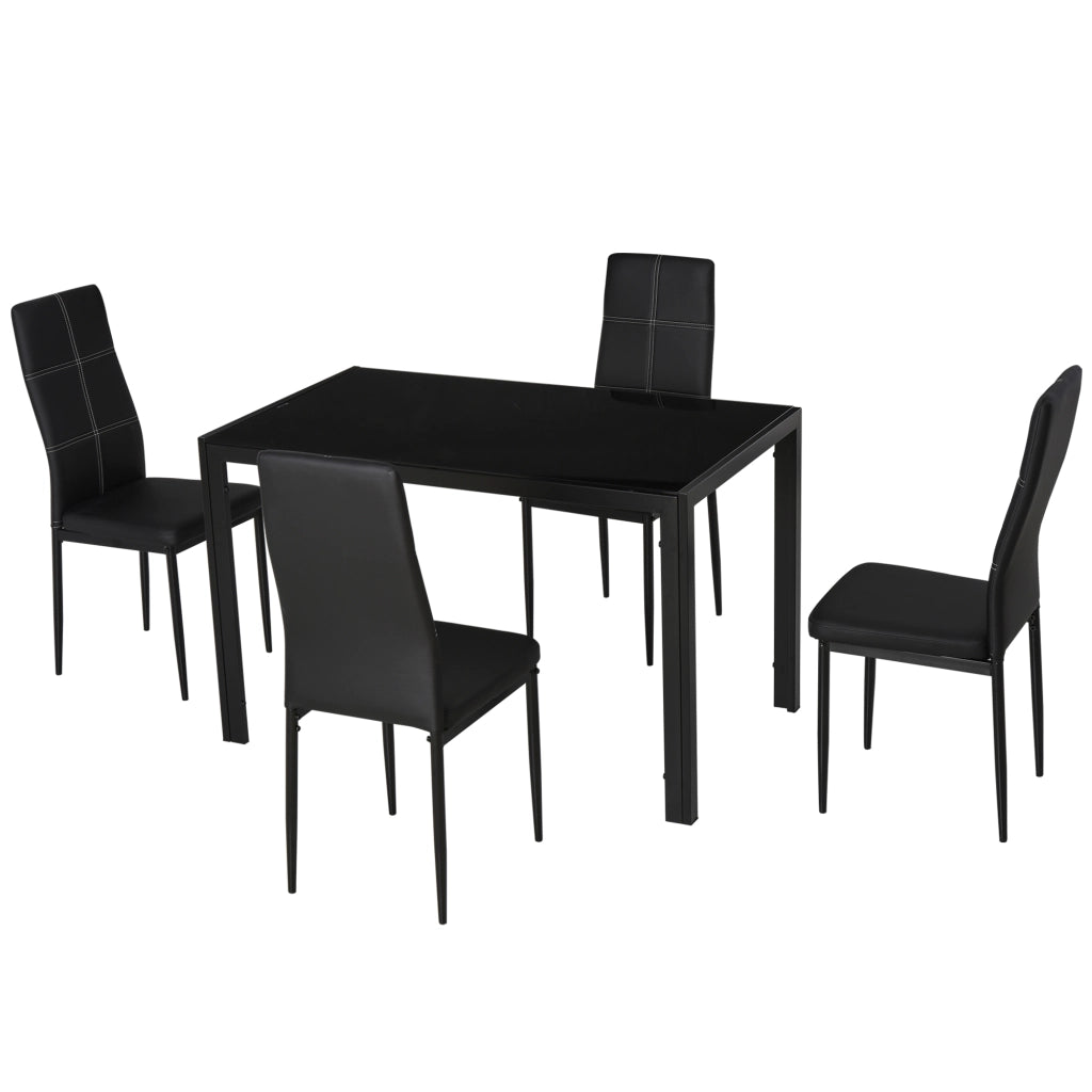 Set 5 Pezzi con 1 Tavolo e 4 Sedie per Cucina o Sala da Pranzo Nero