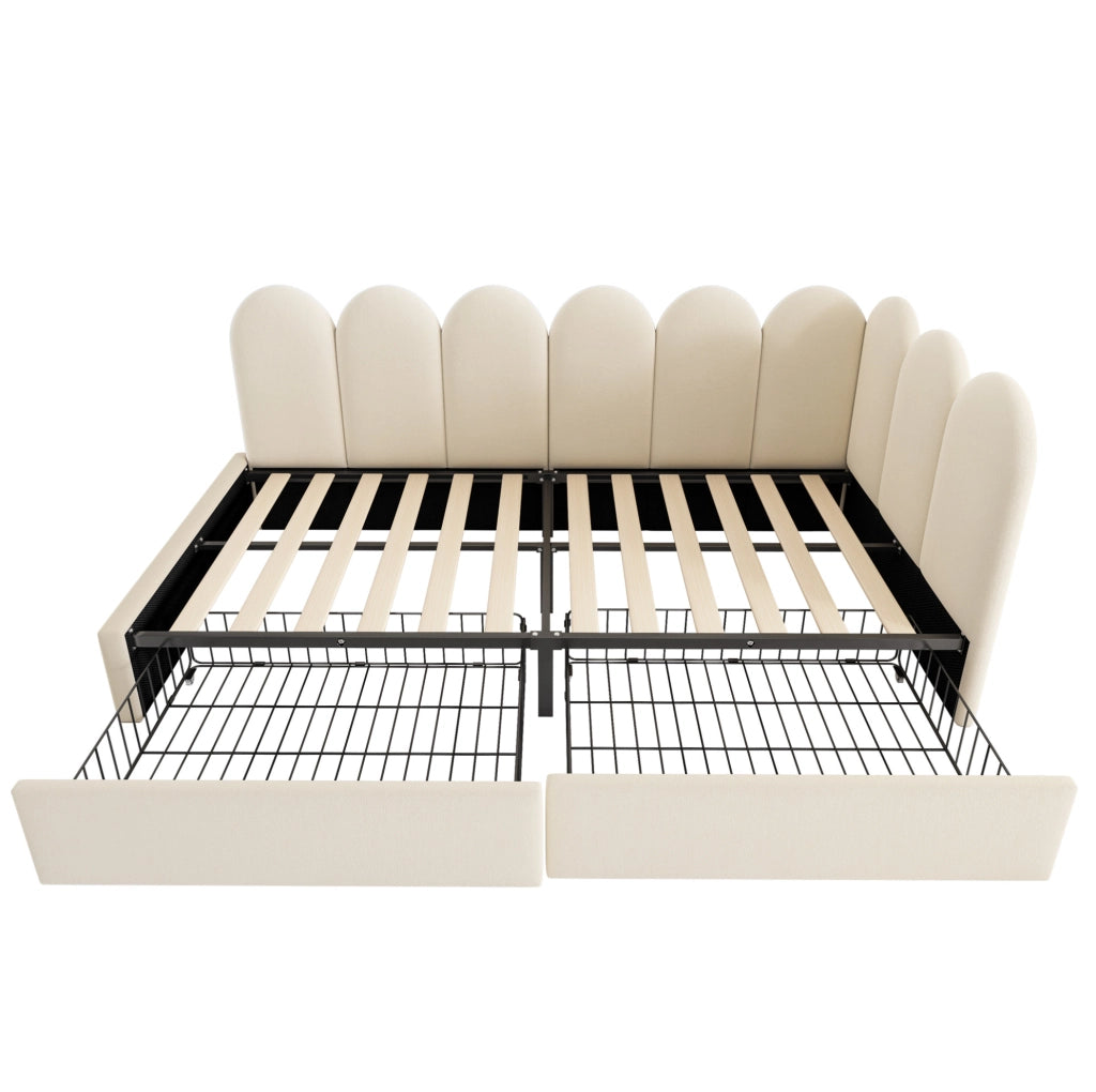 Letto imbottito 90x190 cm in velluto con 2 cassetti e rete a doghe