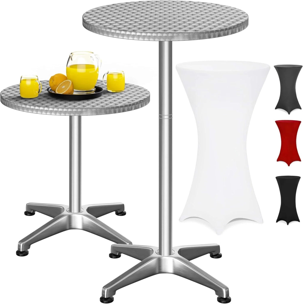 ® Tavolo Alto da Bar 2in1 con Copritavolo Regolabile 70 cm / 115 cm in Alluminio Rotondo Ø60cm Resistente per Giardino Bistro Tavoli da Birreria Feste Ricevimento