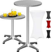 ® Tavolo Alto da Bar 2in1 con Copritavolo Regolabile 70 cm / 115 cm in Alluminio Rotondo Ø60cm Resistente per Giardino Bistro Tavoli da Birreria Feste Ricevimento