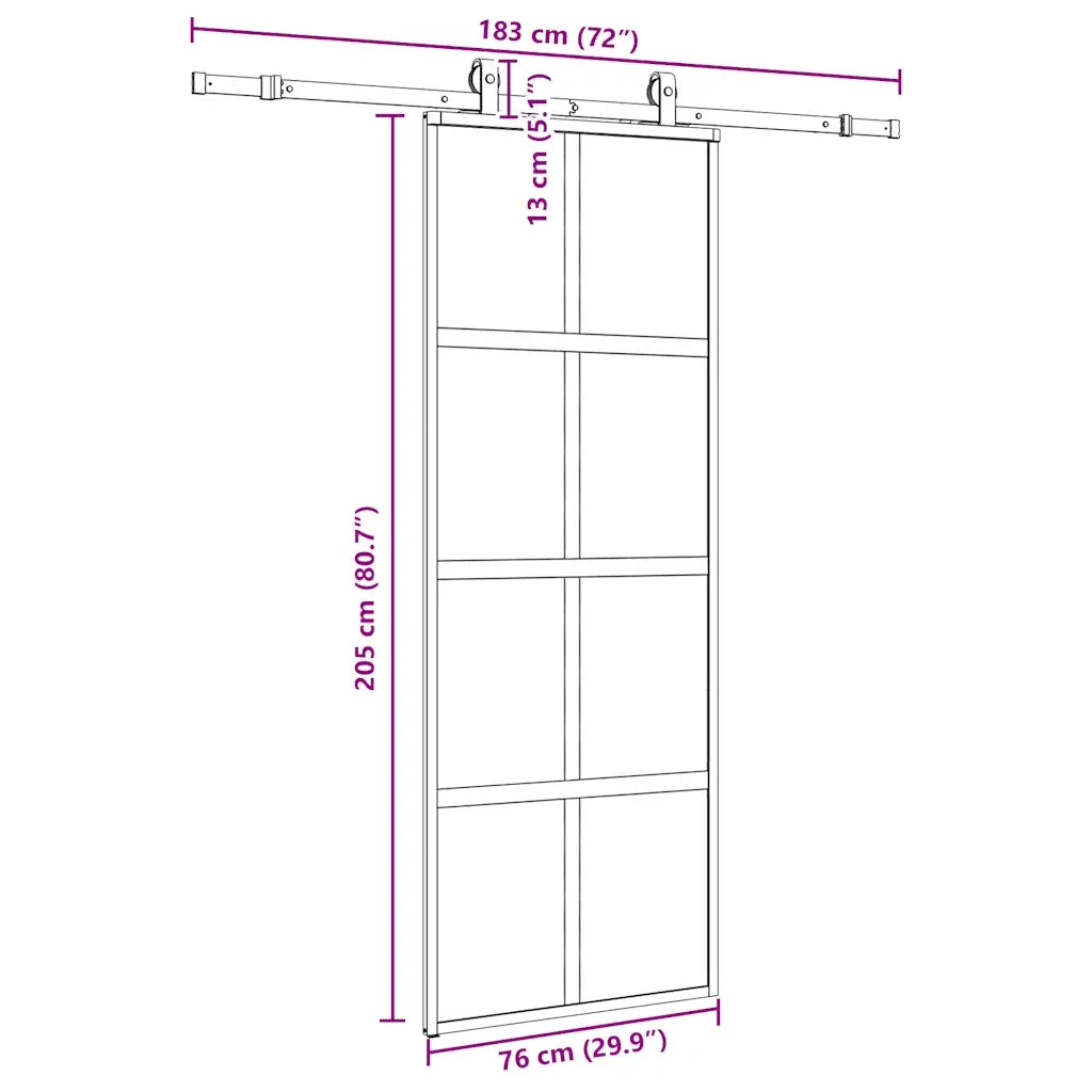 Porta Scorrevole Set Ferramenta Nera 76x205 cm Vetro Temperato