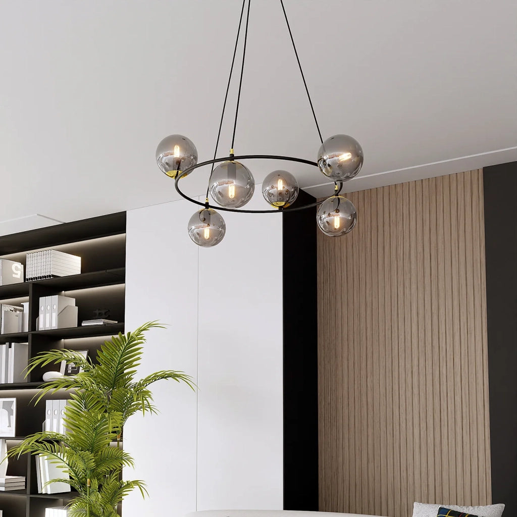 Lampadario Minimal Tiamat Acciaio Nero Oro Grigio 6 Luci E14 Ip20