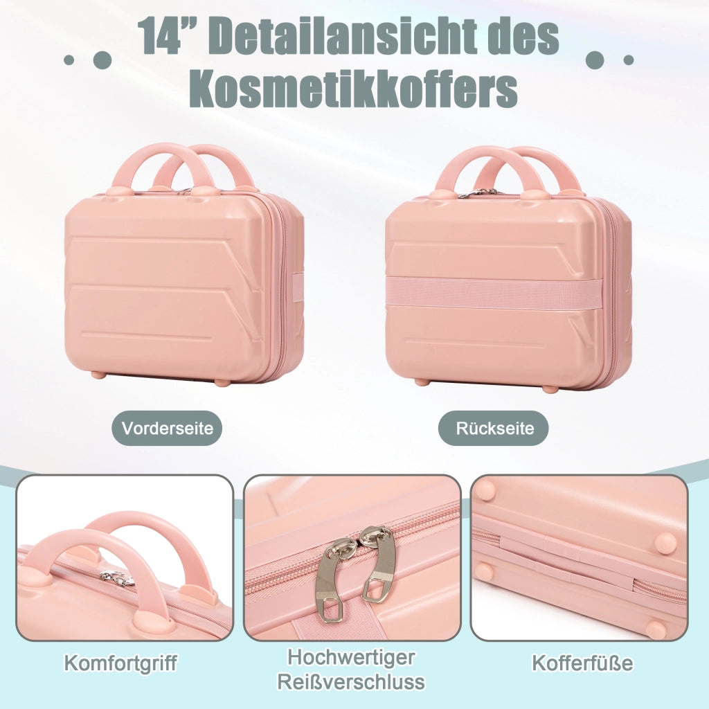 Set di due valigie girevoli in ABS da 14"/19" con lucchetto a combinazione e trousse da 14" (rosa)