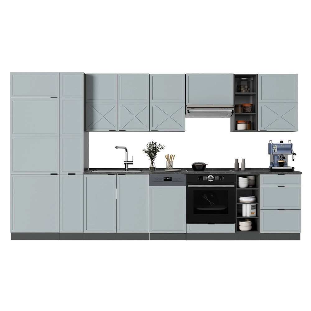 Cucina componibile Fame-Line Blu-grigio chiaro/Antracite 355 cm, PL Rovere Vicco