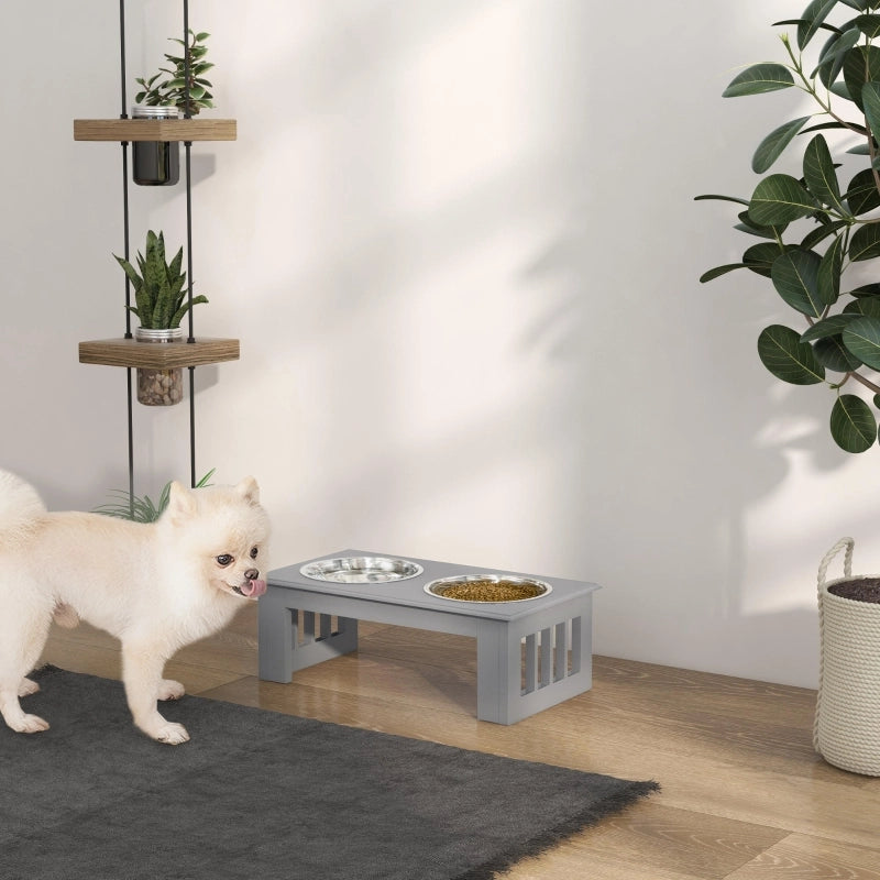 Stazione per cani rialzata con 2 ciotole per acqua e cibo supporto ergonomico in acciaio inox grigio 44 × 24 × 15 cm