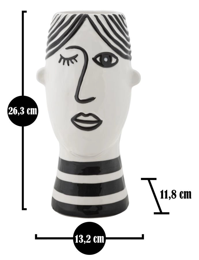 Vaso Face 13,2x11,8x26,3 cm in Porcellana Bianco e Nero