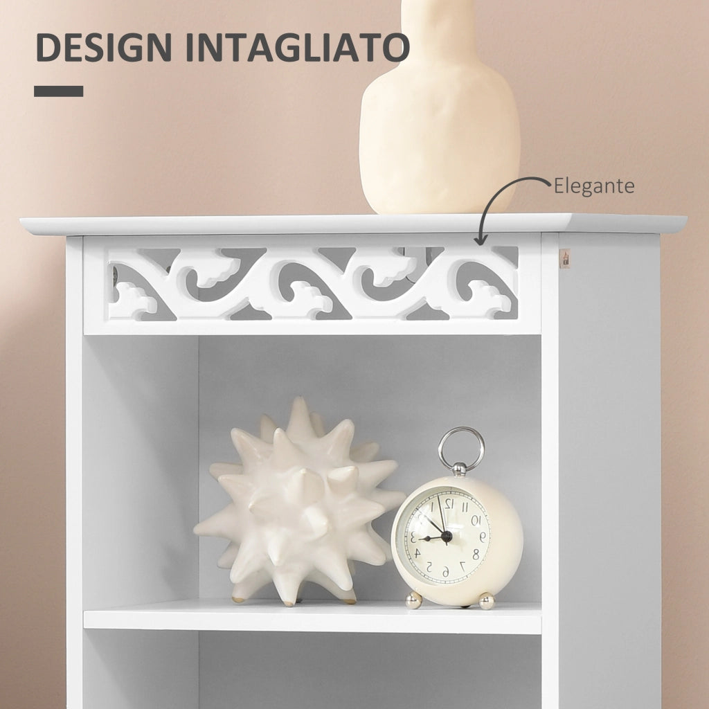Mobiletto da terra e un Armadietto 2 Ripiani Anta in MDF Bianco Bagno MDF 40L x 23P x 80A cm Bianco