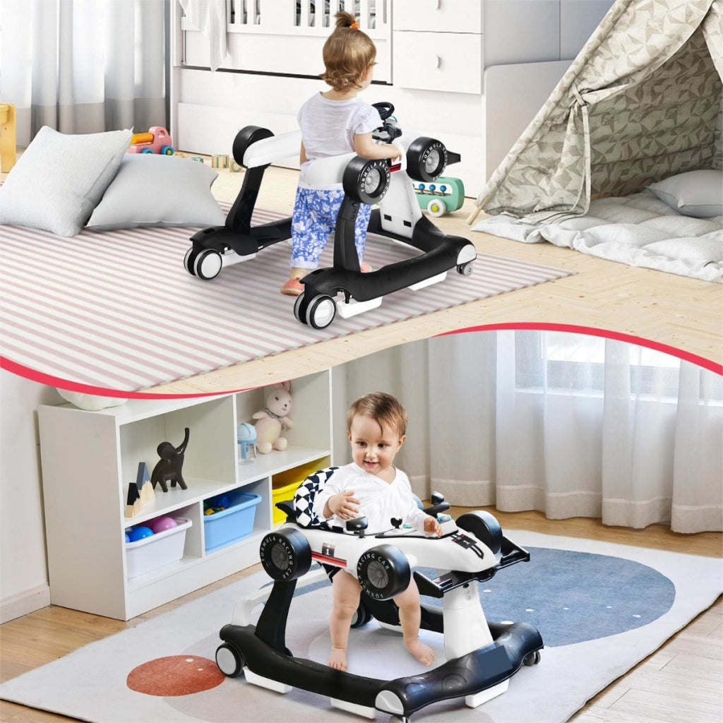 Primi passi 4 in 1 per neonati con altezza e velocit¨¤ regolabili, Primi passi a spinta con carillon con luci Bianco-Primi passi