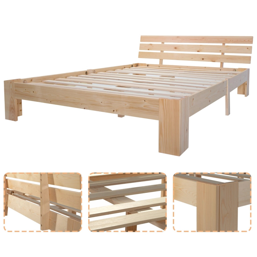 Letto Matrimoniale 140x200 cm; in Legno Massello - Design Rustico - Colore Naturale