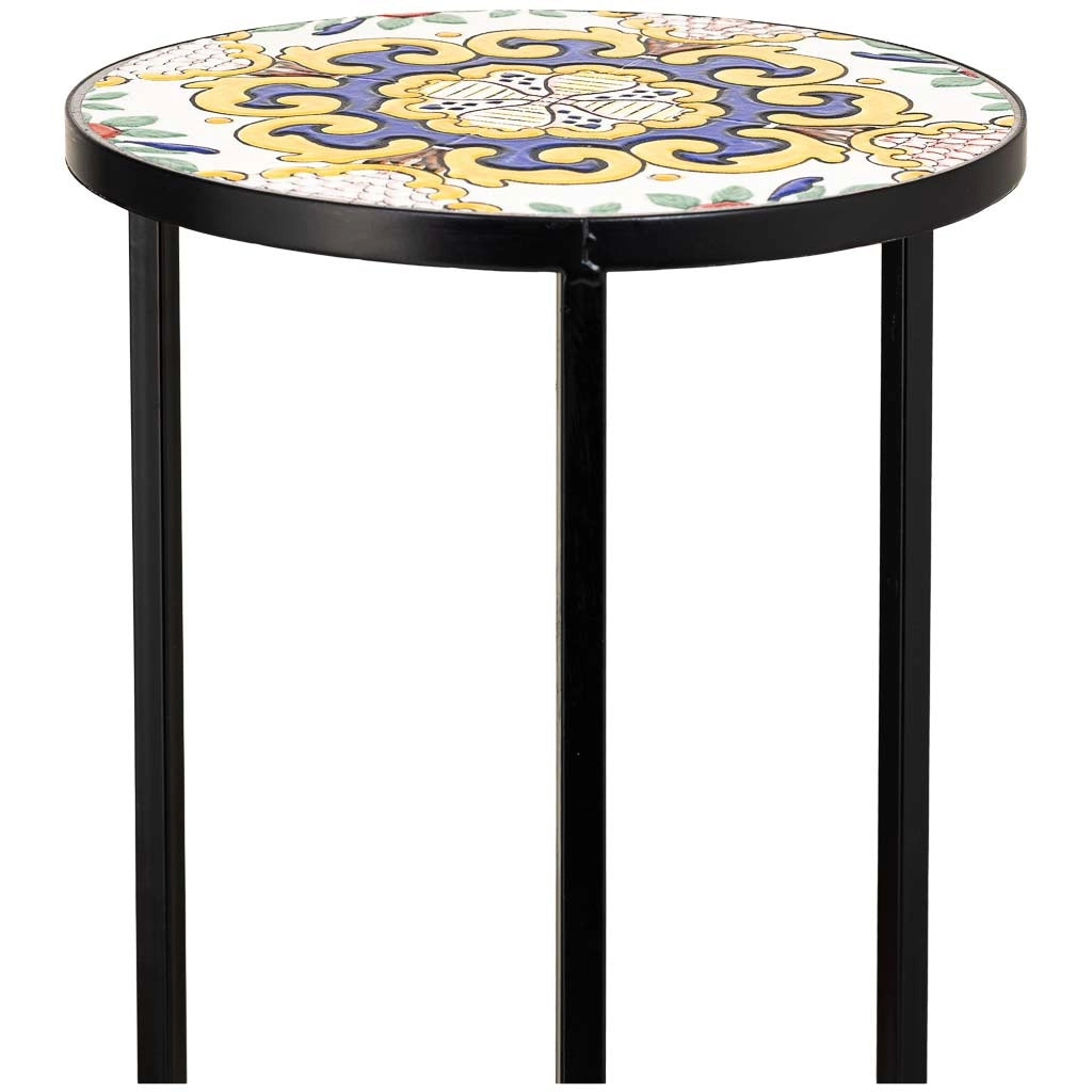 Set 3 mensole in mosaico Giallo e ferro battuto D30x68h-D25x57h-D20x51