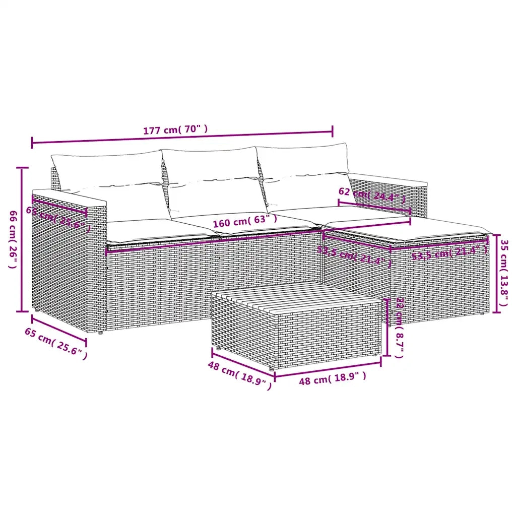 Set Divano da Giardino 3 pz | Set Salotto da Giardino con Cuscini Beige in Polyrattan