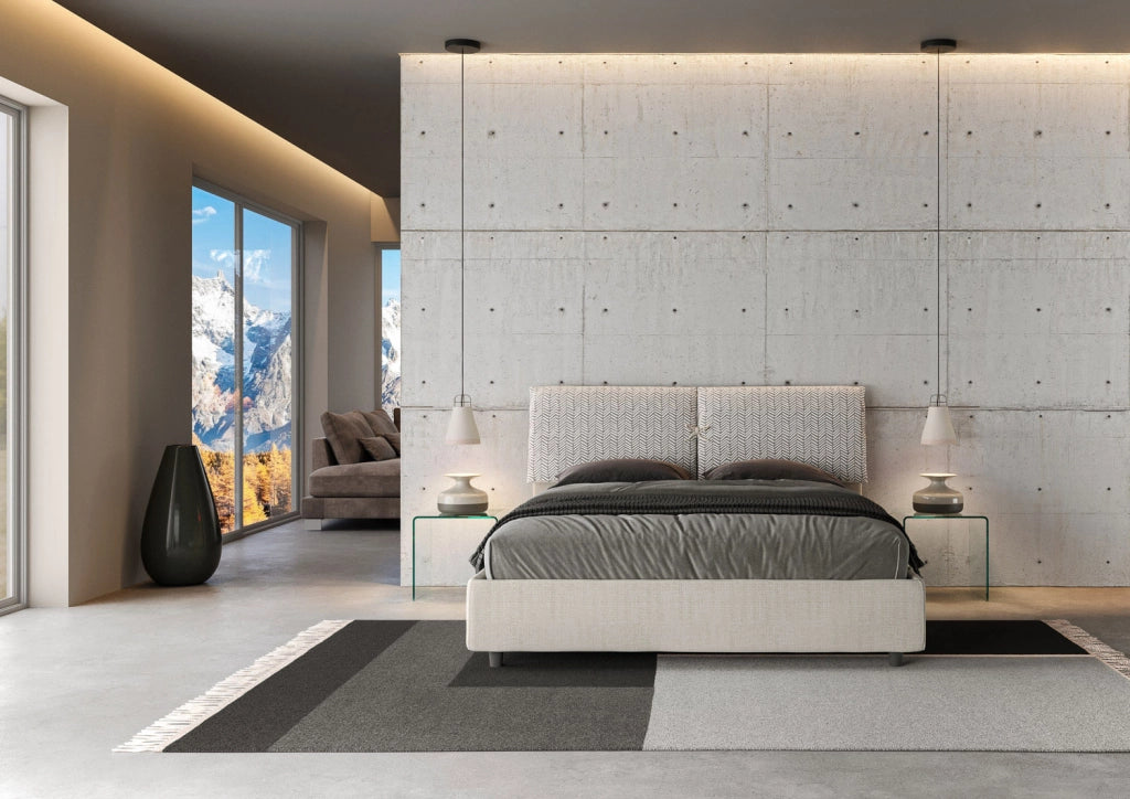 Letto Matrimoniale 160x210 cm con Rete e Contenitore con Testata e Alzata Comoda Imbottito in Tessuto Aragona Mados