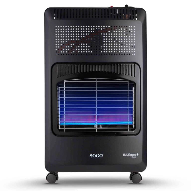 Stufa a gas pieghevole 3500W a fiamma blu con 2 livelli e ruote, consumo 255 g/h per riscaldamento ambienti - Sogo