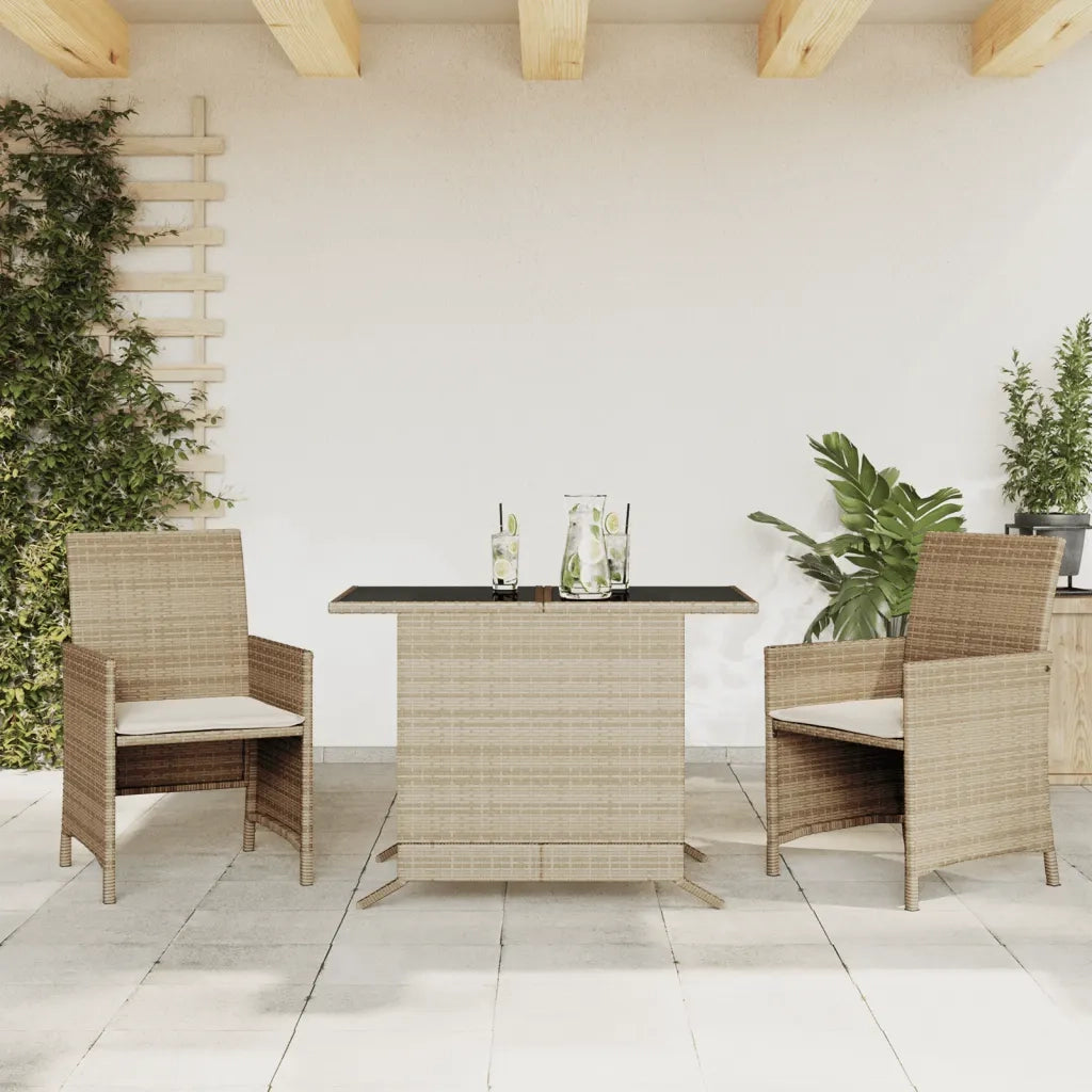 Set da Bistr¨° 3 pz | Set Salotto da Giardino con Cuscini Beige in Polyrattan