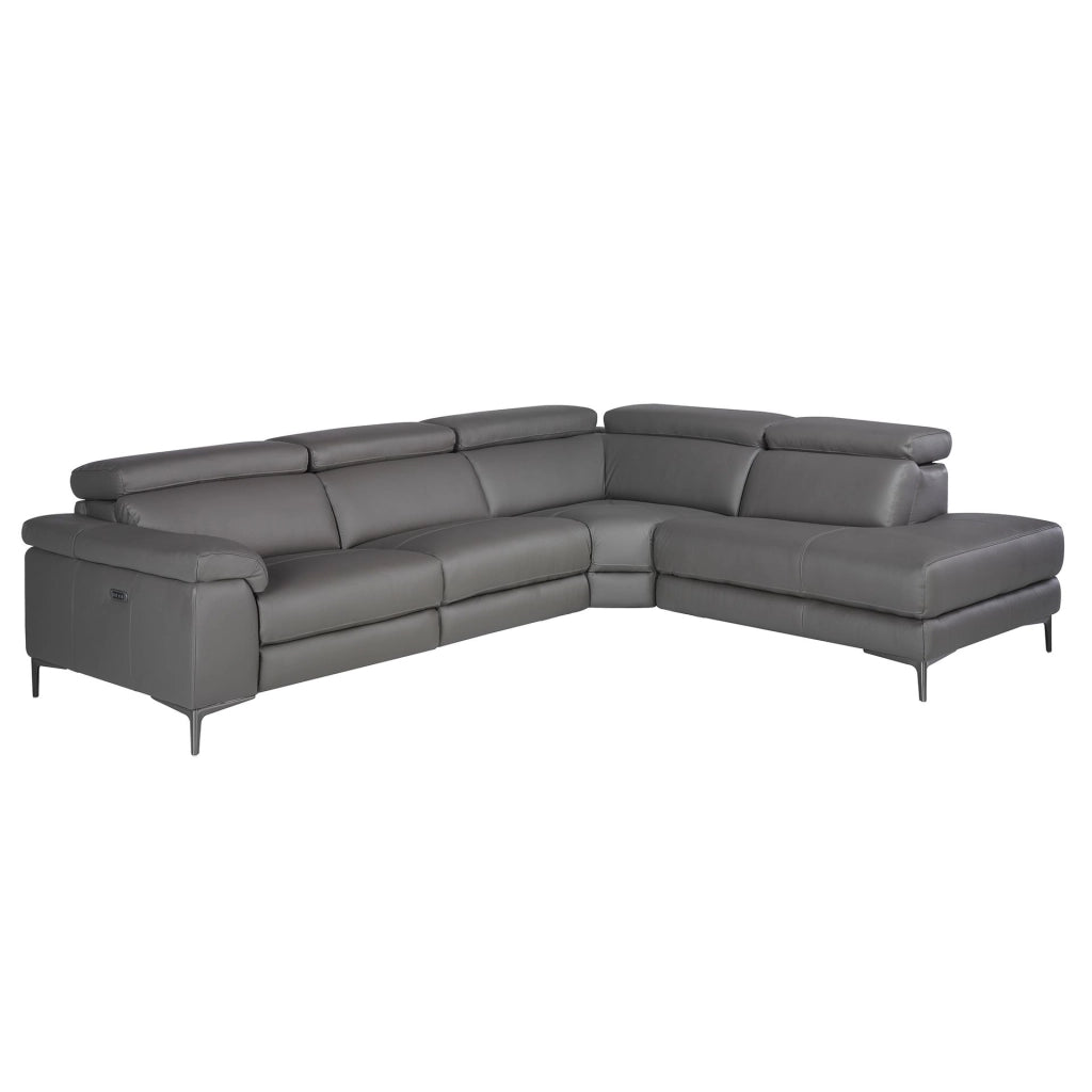 Divano relax con chaise longue destra in pelle grigio scuro
