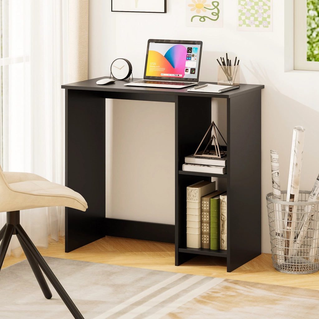 Scrivania salvaspazio da casa e ufficio 80x40x74cm per ambienti piccoli, Scrivania per computer con 2 ripiani Nero