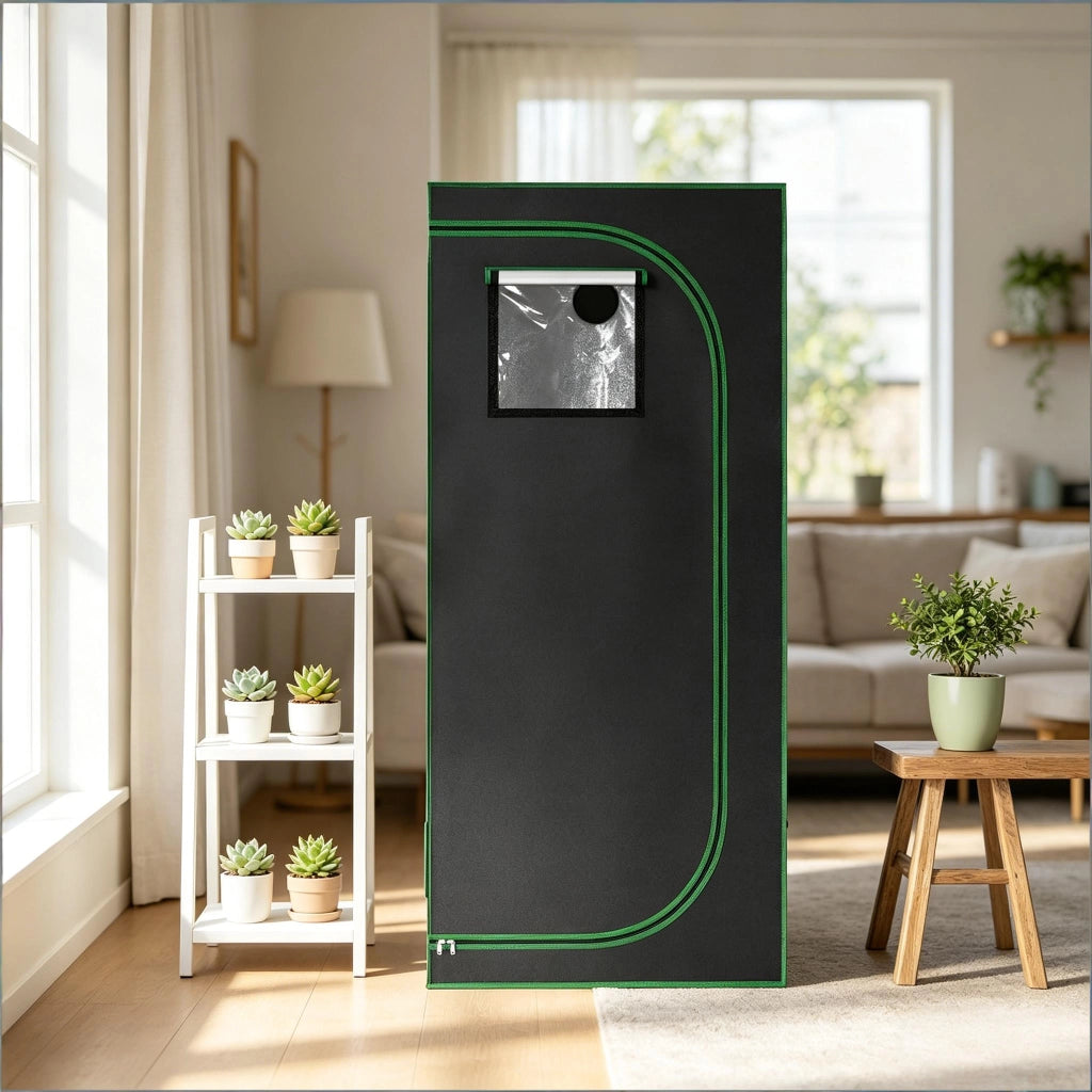 Mini serra da interno in tessuto Oxford 600D con telaio in acciaio, 80x80x180 cm, nero/verde