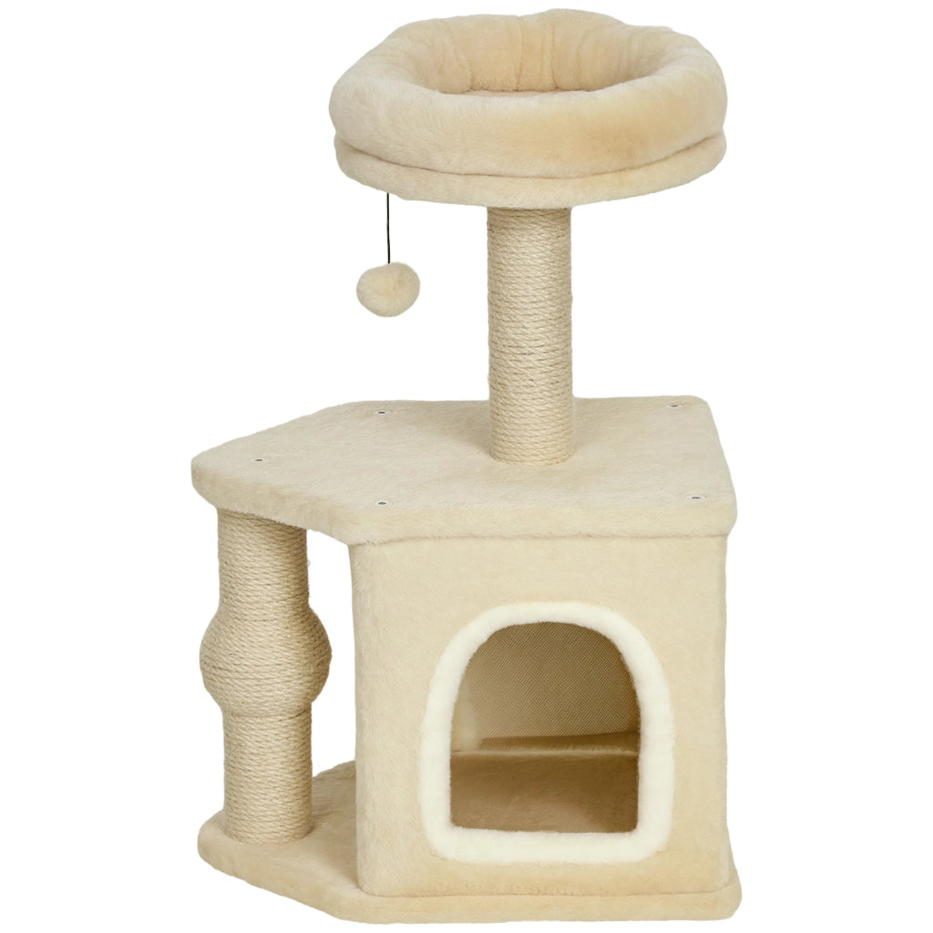 Albero per Gatti 66cm ¨C Xylo ¨C con cuccia, piattaforma, palla pendente e palo in iuta beige