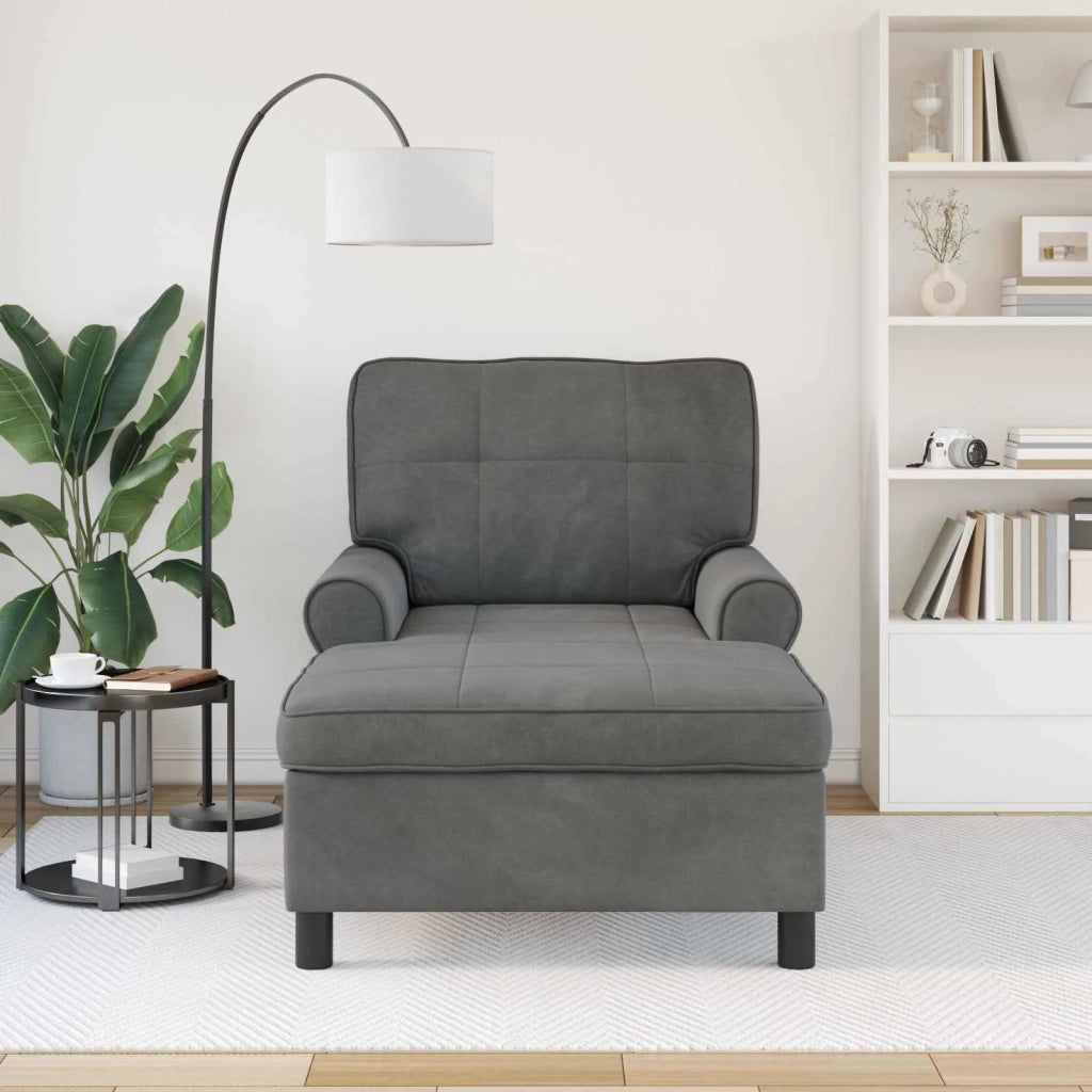 Chaise Lounge | Sedia a Sdraio con cuscino Grigio scuro 91 x 157 x 91 cm Velluto CFW6791386