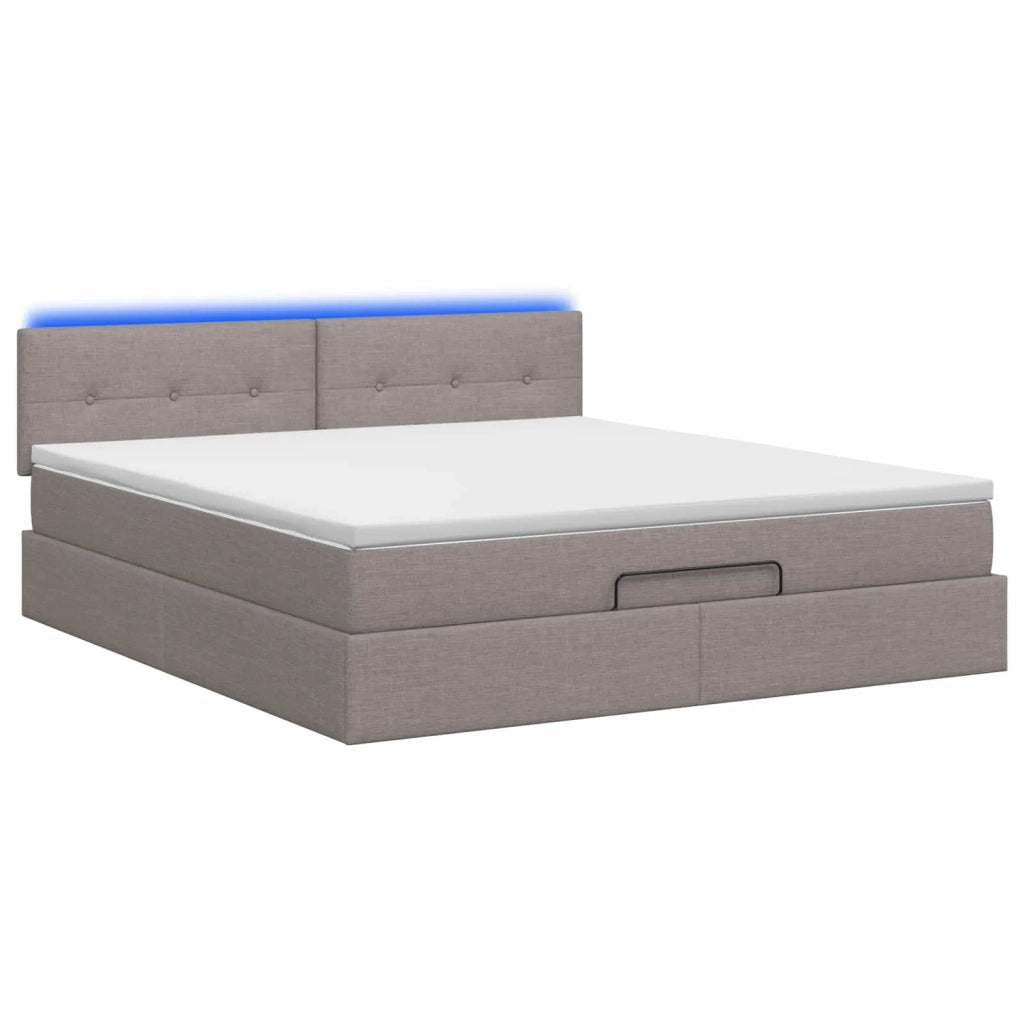Letto Ottomano con Materasso e LED Tortora 140 x 190 cm Tessuto 3456909