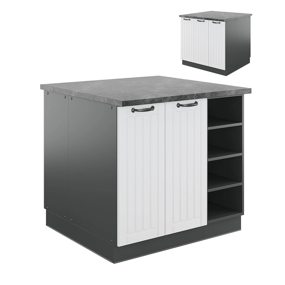 Isola cucina Fame-Line Bianco rustico/Antracite 90 cm senza piano di lavoro Vicco