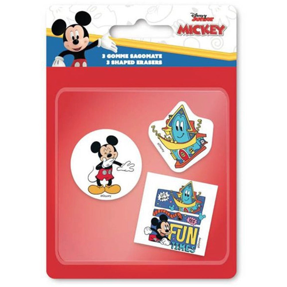 Trade Shop - Kit Gomme Per Cancellare 3pz Sagomate Tema Topolino Cancelleria Per Bambini Scuola 953643 -