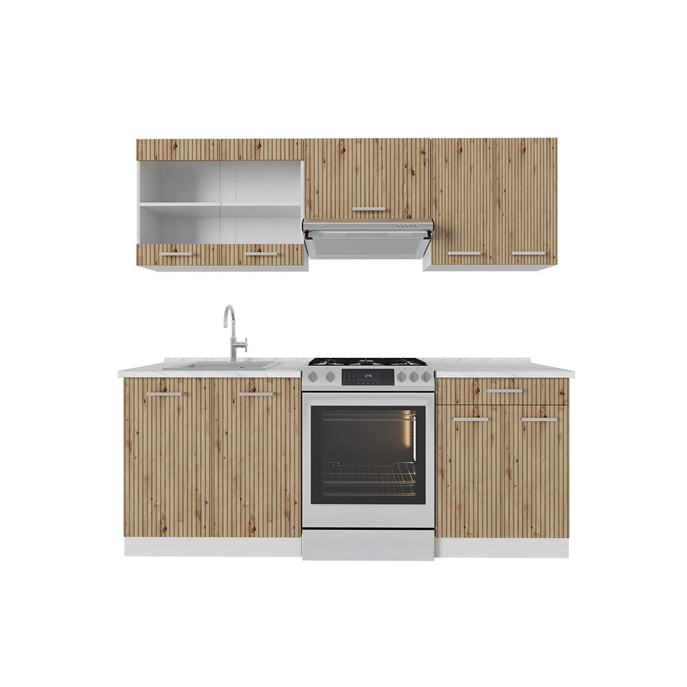 Cucina componibile R-Line Rovere artigianale/Bianco 200 cm senza piano di lavoro Vicco