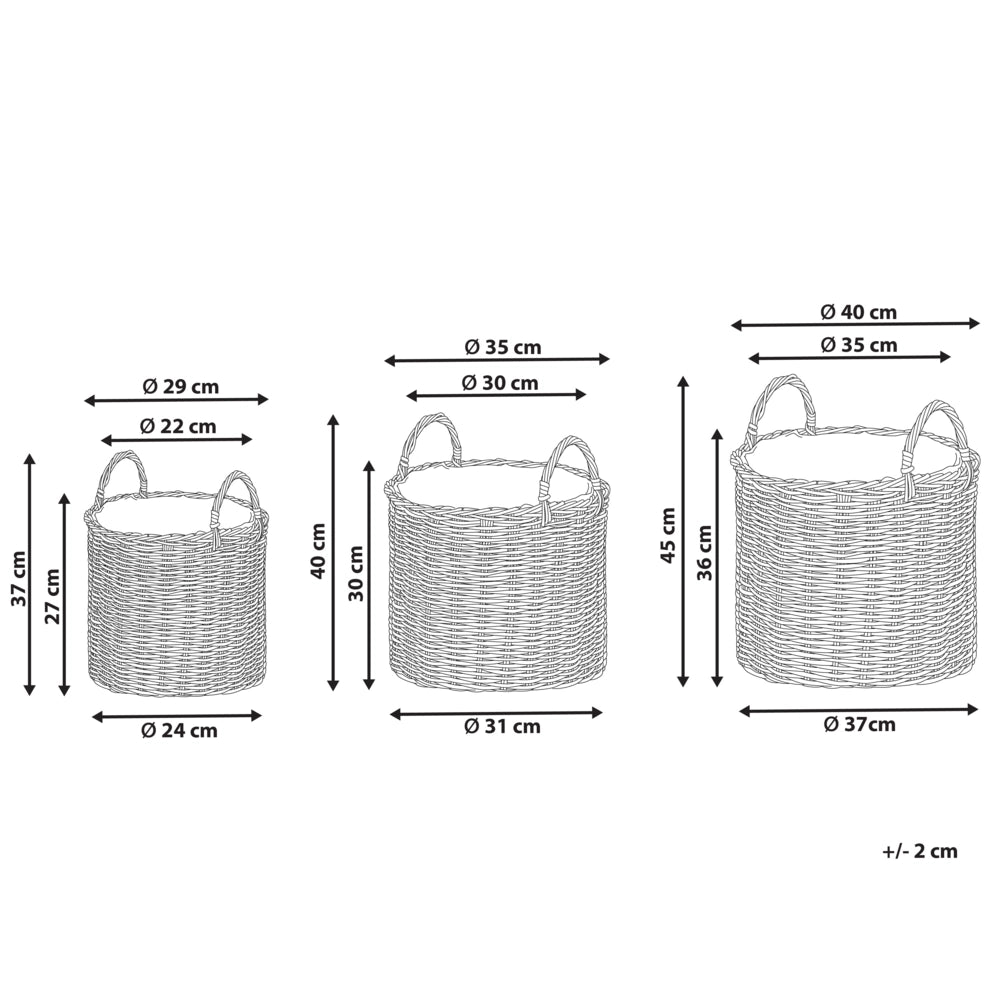 Set di 3 cesti per piante da esterno fioriere rivestite in rattan sintetico marrone talpa