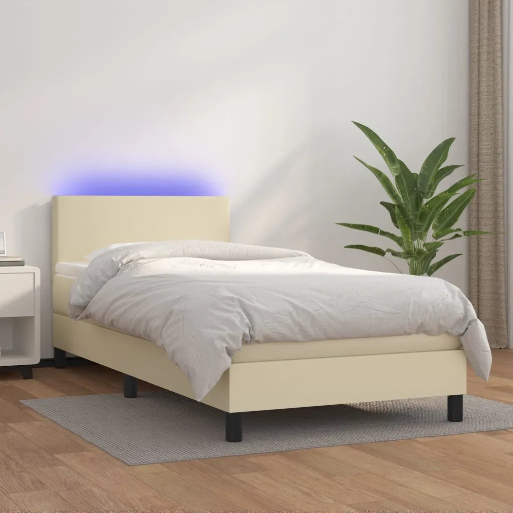Giroletto a Molle con Materasso e LED Crema 80x200cm Similpelle 3134071