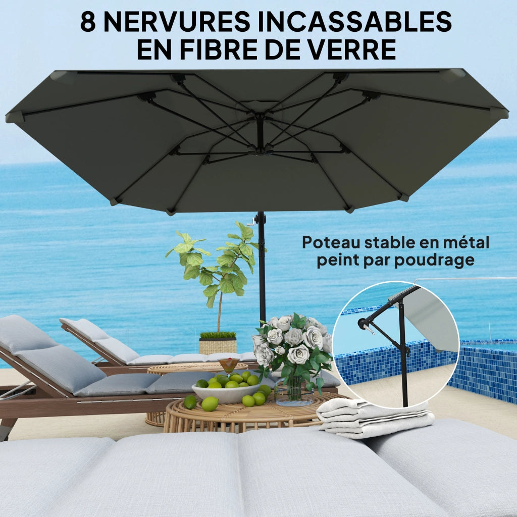 Ombrellone da Giardino Inclinabile 3m ¨C zephmum ¨C Grigio Fondo Base Manovella