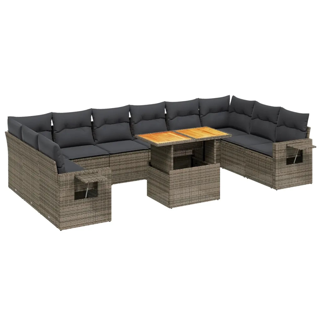 Set Divani da Giardino 11 pz con Cuscini in Polyrattan Grigio 3271928