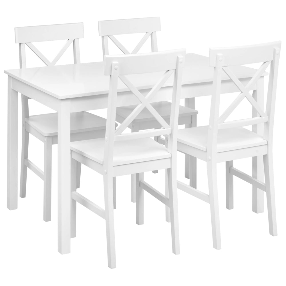Set da pranzo tavolo e 4 sedie cottage rustico in legno di pioppo bianco con schienale a doghe in legno