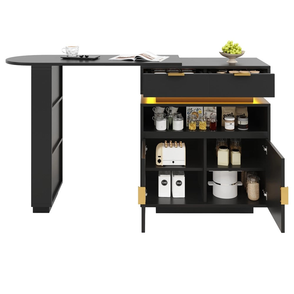 Tavolo Bar Allungabile con Vano Contenitore e LED ¨C Xylo ¨C Nero, 115-183x40x99 cm