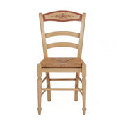 Sedia arte povera legno shabby avorio rosso seduta paglia 43x47x87 (1427) - Mobili 2G