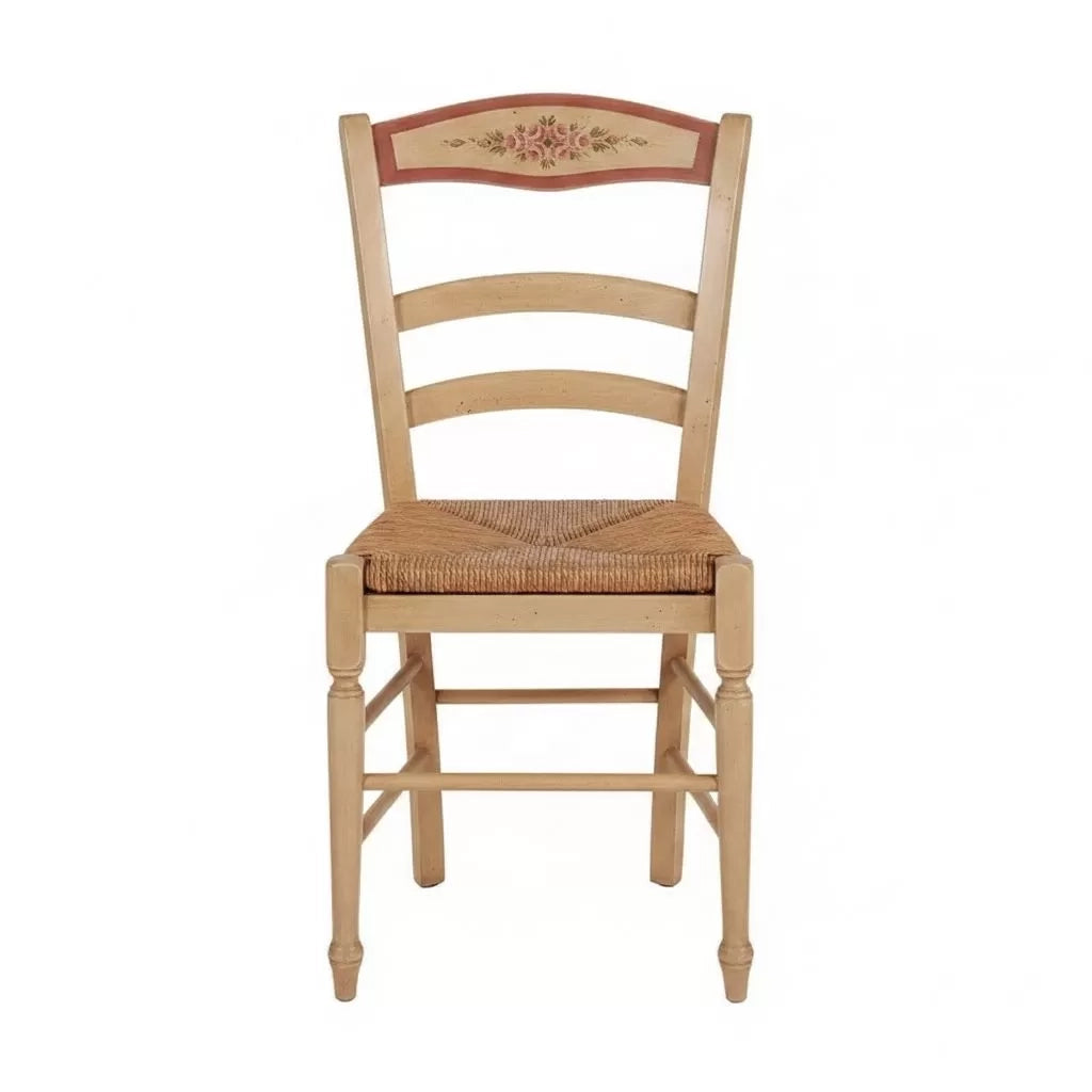 Sedia arte povera legno shabby avorio rosso seduta paglia 43x47x87 (1427) - Mobili 2G