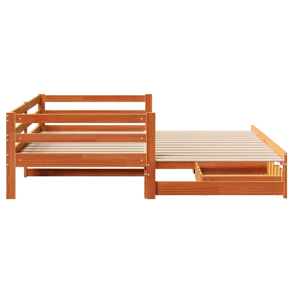 Letto singolo | Letto per adulti | Dormeuse Letto Estraibile e Cassetti Marrone Cera 90x190cm Pino
