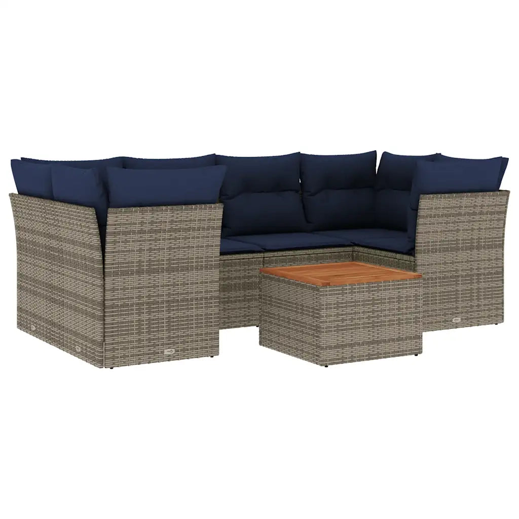 Set Divani da Giardino 7 pz con Cuscini Grigio in Polyrattan